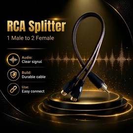 RCA Splitter Y Cable 1 Male to 2 Female Gold Plated Adapter Stereo Audio