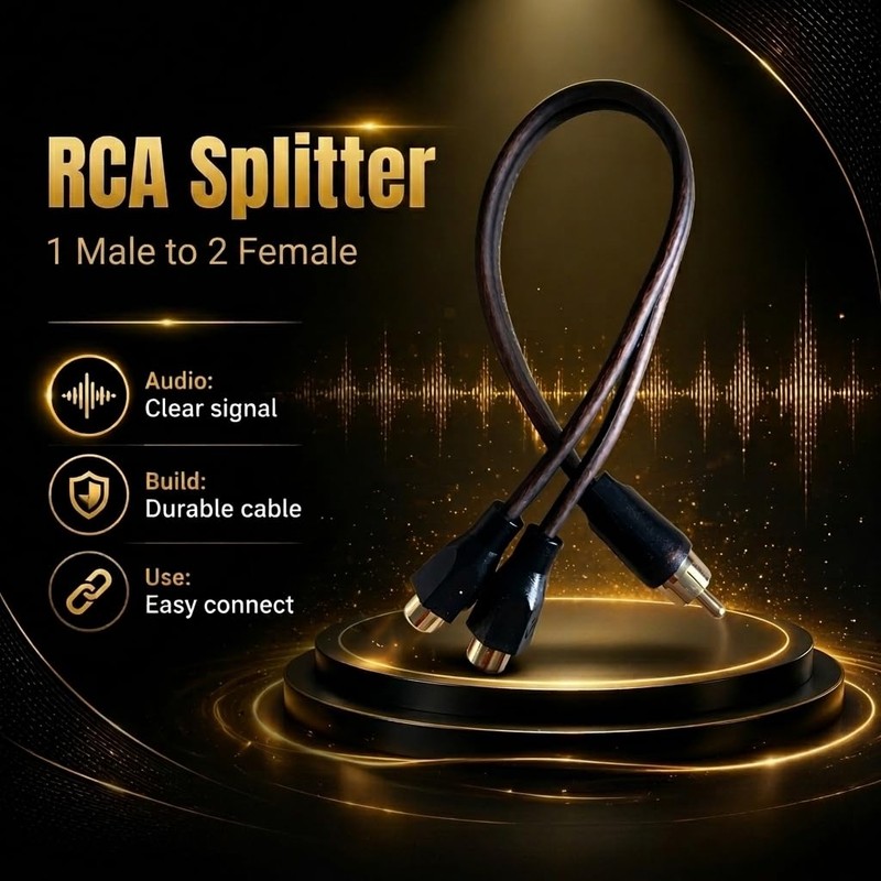 RCA Splitter Y Cable 1 Male to 2 Female Gold