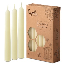 Hyoola White Beeswax Taper Candles – Hand Dipped, Decorative, All Natural, 100% Pure Scented Bee Wax Candle - 12 Pack - 7 Hour Burn Time