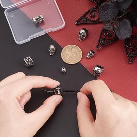 UNICRAFTALE 8 Pieces 8 Styles Skull Beads 304 Stainless Steel Spacer Beads Antique Silver Skull Beads 1.5 ~ 8.5 mm Hole Beard Beads Metal Skull Lanyard Beads Spacer Beads for Jewellery Making