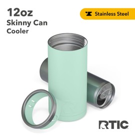 RTIC Skinny Can Cooler, Fits All 12oz Slim Cans, Insulated Stainless Steel, Sweat-Proof, Keeps Cold Longer, Fresh Mint