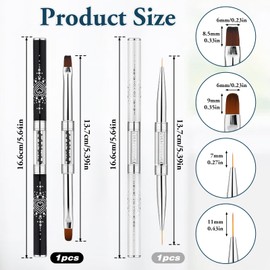 2pcs Hard Gel Nail Brush, French Manicure Brush French Tip Nail Gel Liner Brush, Builder Gel Brushes for Design Nails Dual-Ended Nail Design Brushes Rhinestone Handle Nail Brush Professional Nail Art