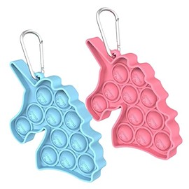 Push Pop Key Chain Set of 2 Squeeze Stress Reliever Pair (Unicorn Set(Blue & Pink))