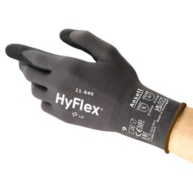 Ansell HyFlex 11-840, Professional Work Gloves, Abrasion Resistant Nitrile Coating with Firm Grip, Multipurpose Nitrile Gloves, Industrial Safety Gloves, Black Nitrile Gloves Medium, 5 Pairs