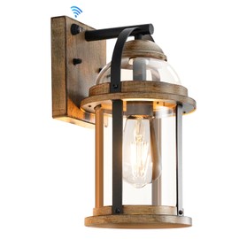 OKELI Dusk to Dawn Outdoor Wall Lights, Waterproof Lighting Fixtures Rustic Farmhouse Wall Lanterns with Clear Glass Shades Anti-Rust Outside Lights for Garage Patio Porch(Wood Grain, 1 Pack)