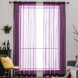 MIULEE 2 Panels Solid Color Sheer Window Curtains Smooth Elegant Window Voile Panels/Drapes/Treatment for Bedroom Living Room Purple 55" Wx88 L, Rod Pocket