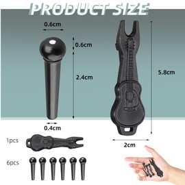 6 PCS Acoustic Guitar Plastic Bridge Pins Pegs with 1 PCS Bridge Pin Puller Remover ，Plastic Acoustic Guitar String Pegs Replacement Tools, Guitar Parts Accessories Kits(Black)