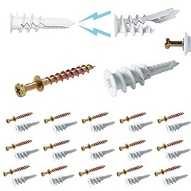 Ansoon #8 Self Drilling Plastic Drywall Anchors with Bear Claw Double Headed Screw Picture Hangers kit, 15 Self-Tapping Nylon Anchors + 15 Double-Headed Picture Hanger for D-Rings, Sawtooth, Wire