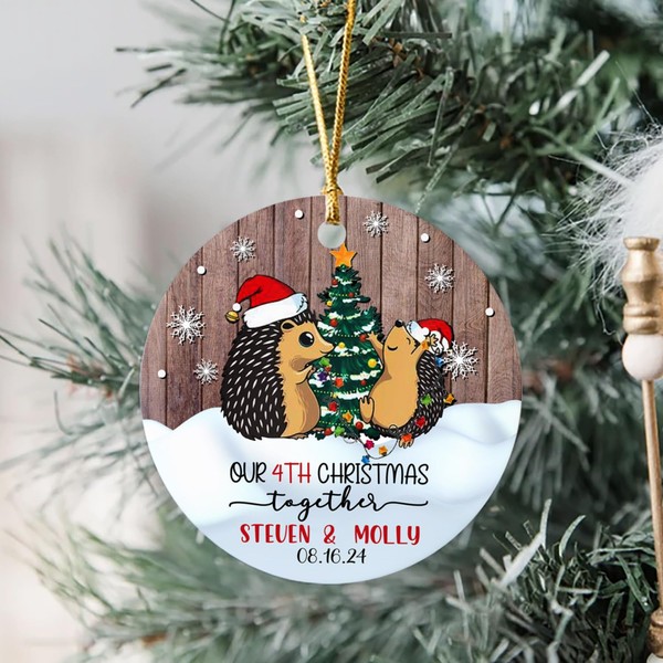 Hedgehog Our 4th Christmas Together Ornament, Personalized First Christmas Together