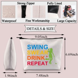PLITI Golf Makeup Bags for Women Golfer Golf Player Gift Swing Swear Drink Repeat Funny Golf Lover Cosmetic Bag Golfing Gift (Swing Swear Repeat U)