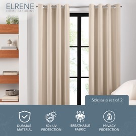 Elrene Home Fashions Cairo Solid Grommet Indoor/Outdoor Window Curtain Set, 2 Panels, 52"x108", Taupe
