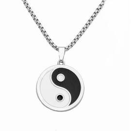 CQHODFYA Yin Yang Necklace for Men and Women, Stainless Steel Chain with Tai Chi Pendant, Jewellery Gift, Religious Chain, Silver, 23.6 Inches, with Jewellery Box, Stainless Steel