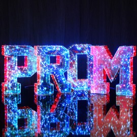 Rossesay 4 Pcs Iridescent Decorations Prom Letter Lights 3D Large Prom 2025 Light up Sign Marquee Prom Letters 9.8in Prom Decorations for 2025 Graduation Party Supplies