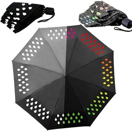 M-V-O Colour Changing Mini Umbrellas, Compact Folding Windproof Travel Umbrellas with UV Protection, 8 Rib Waterproof Lightweight Umbrella for Men Women Kids, Triple Folding Mini Umbrella for Rain