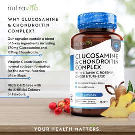 Nutravita Glucosamine and Chondroitin Complex (2 Packs of 180) C 360 High Strength Capsules C Contributes to Maintenance of Normal Immune System C Vitamin C, Turmeric, Ginger and Rosehip C UK Made by Nutravita