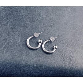 LUGRERE L20082SH Hoop Earrings, Stainless Steel, Silver, Binaural, 2 Pieces, Men's, Women's, Accessories, Silver Stainless Steel