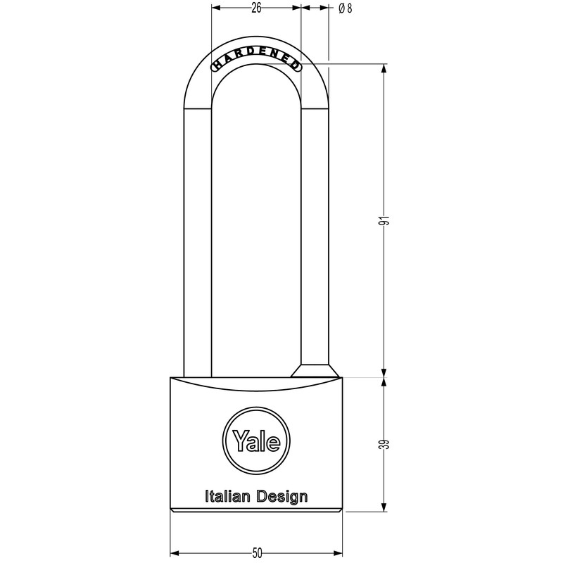Yale Y1130050080 Padlock-Long Shackle - 50 mm-Blister