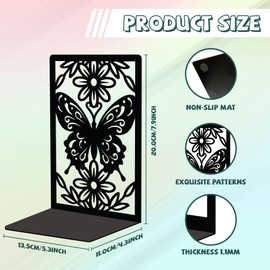 Peacoblue Metal Butterfly Bookends for Shelves Shelf Desk Office Room Decorative, Heavy Duty Study Unique Creative Anti-slip Bookends Stoppers for All Books, 13.46x10.92x20cm, 1 Pair(Butterfly)