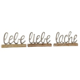 3 x Lettering "Lebe Liebe Lache" Aluminium Height 12.5 cm Silver Table Decoration Stand