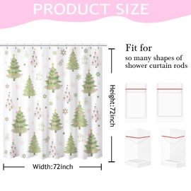 Mocsicka Christmas Shower Curtain Cute Green Xmas Tree Shower Curtain with 12 Hooks Waterproof Xmas Tree Bow Stars Snowflake Bath Curtain for Christmas Bathroom Decor, 72 X 72 Inch