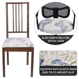 SearchI Seat Covers for Dining Room Chairs Stretch Printed Chair Seat Covers Set of 6, Removable Washable Upholstered Chair Seat Protector Cushion Slipcovers for Kitchen, Office(Butterfly Pattern)