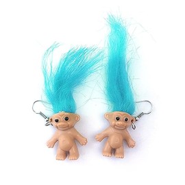 Lovely Doll Dangle Earrings, Cute Ugly Doll Drop Earrings for Women Men Funny Jewelry Gift-blue