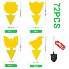 72 Pcs Classic Sticky Traps for Fungus Gnat (Plants), Flying Insect, Whitefly and Fly, Yellow Sticky Insect Catcher Traps for Indoor/Outdoor, Kitchen, and Plants, High-End Glue, Non-Toxic, 4 Shapes