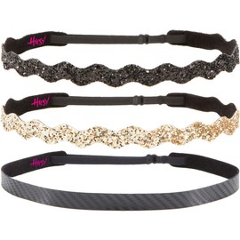Hipsy Petite Size, Cute Fashion Adjustable No Slip Hairband Headbands for Women Multi Pack (Black/Gold/Black Skinny & Wave Petite Size Fashion 3pk)