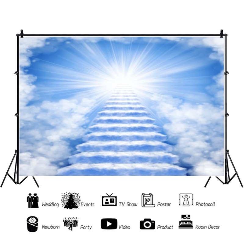 DORCEV 8x6ft Heaven Backdrop Stairs to Heaven Paradise God Bless