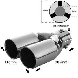 Rumplex Exhaust Trim Double Pipe Double Round Stainless Steel Sports Exhaust Tailpipe End Pipe Trim Exhaust Tips Tailpipe Trim Silencer Tip Universal Exhaust Pipe Chrome Rustproof