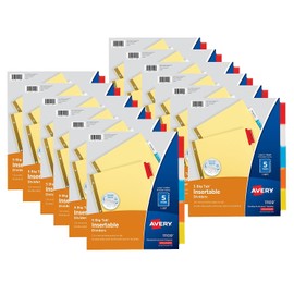 Avery Big Tab Insertable Paper Dividers, 5-Tabs, Assorted, 5/Set, 12 Sets (AVE11109-12)