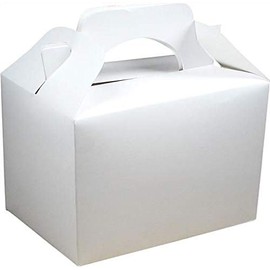 COLOURED PARTY BOXES - PACK OF 10 - Children/Kids Party Boxes Carry Food Meal Fun Picnic Birthday Wedding Favour / Baby Shower Party Box Loot Bag… (White)
