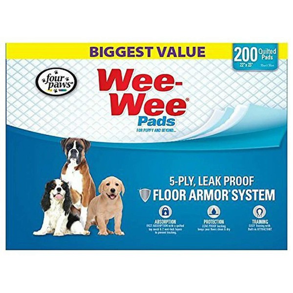 Four Paws Wee-Wee Pads for Dogs, 22x23 Inch, 200 Count, 2 Pack