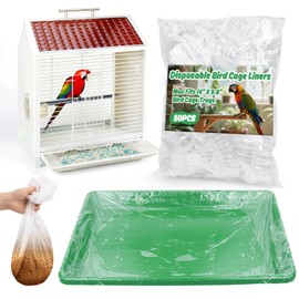 RAINFLOW Disposable Bird Cage Liner - 50PCS Elastic Plastic Small Animal Cage Liners Waterproof Easy to Clean Leakproof for Portable Birdcage Litter Box Liners for Parakeet Hedgehog Hamster (14x9.8IN)