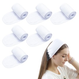TUONYIS 6 Pcs Spa Facial Headband,Facial Women Makeup Hairband,Skincare Hair Band Towel Headband With Adjustable Magic Sticker (White, One Size)