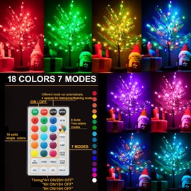 Pooqla RGB Lighted Mini Christmas Tree, Color Changing Tabletop LED Xmas Tree with Remote, Colorful 80 LED Pre-lit Artificial Small Tree with Hanging Ball Ornaments for Home Party Christmas Decoration
