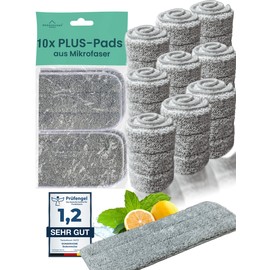 WONDERHOME® Replacement Pad Pack of 10 for TripleClean Plus Mop with Cleaning Bucket - 2 Side Tabs - Suitable for All Floor Types - Machine Washable - Highly Absorbent - Microfibre (10)