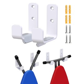 Ironing Board Holder Wall Mount White, Stainless Steel Ironing Board Hanger for Laundry Room, Adjustable Distance Iron Board Holder Hook Wall Mount