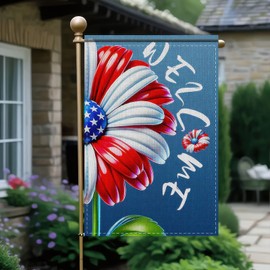 BlissYard Patriotic Flower Welcome Garden Flag Independence Day 4th of July Welcome Garden Flag 12x18 Inch Double Sided Outside Patriotic Memorial Day Daisy Flower Yard Outdoor Decoration