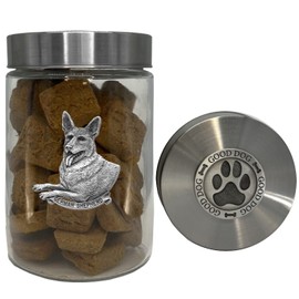 Heritage Pewter German Shepherd Good Dog Treat Jar - 34 OZ Treat Jar with Airtight Screw-On Lid | Gift for German Shepherd Owners | Expertly Crafted Pewter Glass