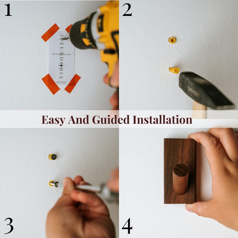 TURDORIA 4-Pack Wood Wall Hooks for Hanging - Decorative Mounted