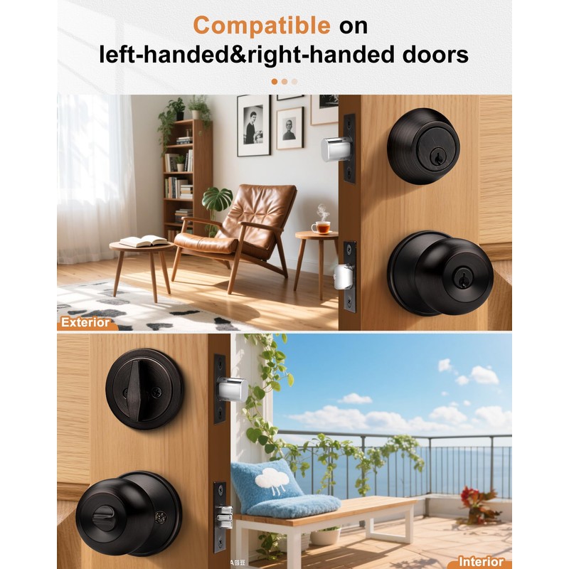 Probrico 3 Sets-Entry Door Knob Lockset and Single Cylinder Deadbolt