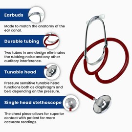 Dixie EMS Single Head Lightweight Stethoscope, Latex Free for Doctors, Nurses, Students, Medical and Home Use - Burgundy