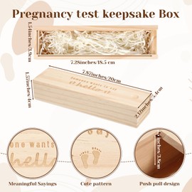 Pregnancy Test Keepsake Box Surprise Pregnancy Announcement Box Wooden Baby Reveal Gift Box for Husband Grandparents Baby Memory Souvenir Collection case with Raffia Ribbon