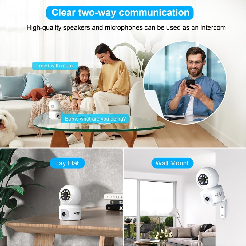 ENSTER Onvif Indoor Surveillance Camera WiFi with 2K Double Lens,