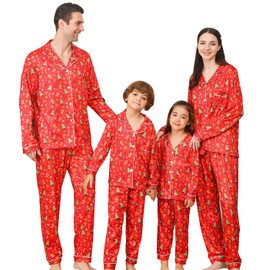 ANGELGGH Family Christmas PJs Matching Sets Long Sleeve Festival Party Pajamas Holiday Warm Sleepwear Couples Button Loungewear (Men, M, Red Gingerbread Man)