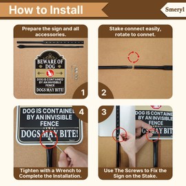 Smeryl Beware of Dog Signs, Dog Contained by an Invisible Fence Sign with 34.6" Stake for Yard, 12” x 8” Warning Dogs Sign with Stake, Rust-Free Aluminum, Weatherproof, Easy to Install, 1 Pack