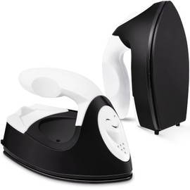 Mini Craft Iron Mini Heat Press Mini Iron Portable Handy Heat Press Small Iron with Charging Base Accessories for Fuse Beads Patch DIY Shoes T-shirts Heat Transfer Vinyl Projects(Black)