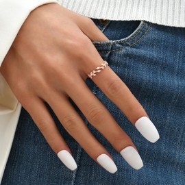 Dainty Gold Ring Open Adjustable Ring Cubic Zirconia Leaf Ring for Women Dainty Stackable Rings for Women (Gold)