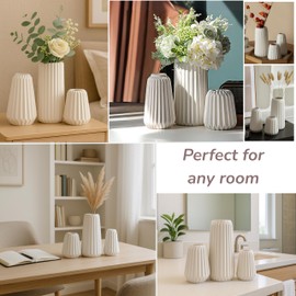 Fit'n Furnish 3-Piece Bud Vases Set – White Ceramic Mini Vases, Small White Flower Vase Collection, Vases for Centerpieces & Home Decor, Modern Table Centerpieces, Flowers on Bookshelf Coffee Table